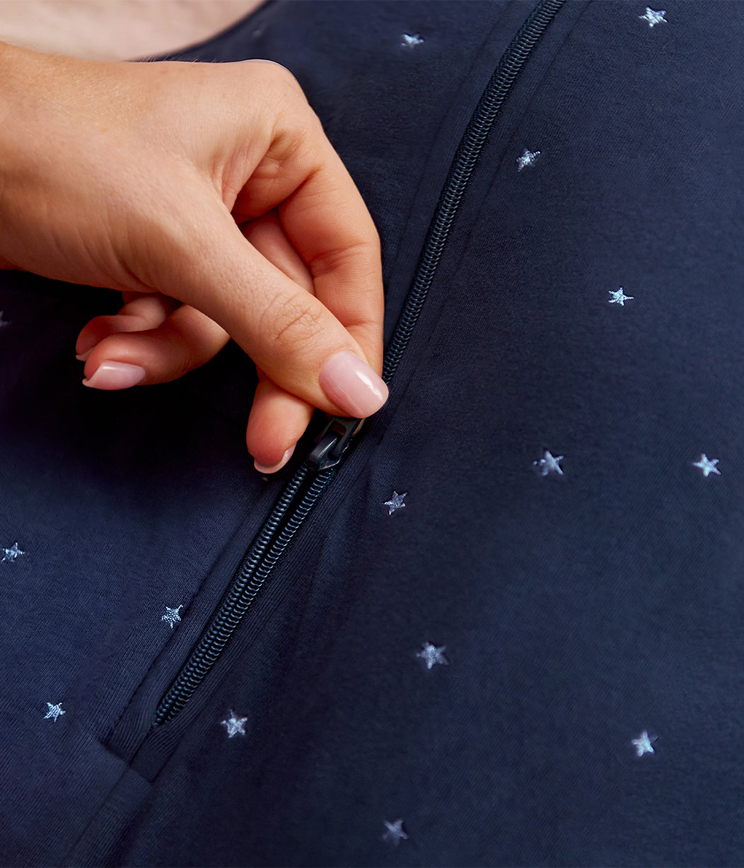 Swaddle Up™ Pucksack 1.5 TOG Baumwollfleece Marineblau Gestickter Funkelstern