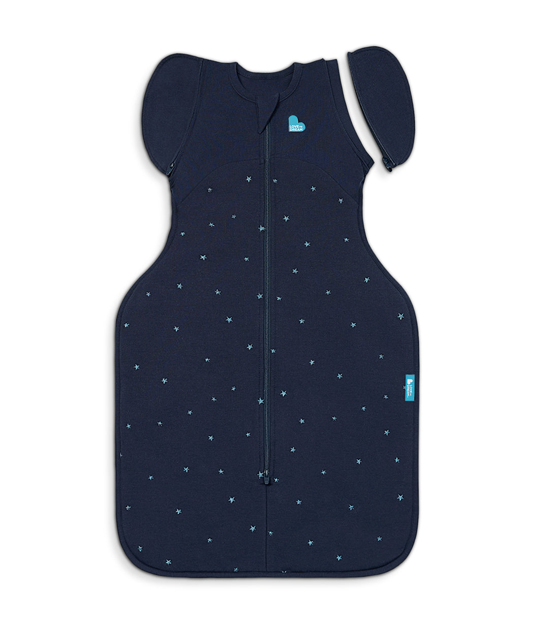 Swaddle Up™ 2-in-1 Sacco nanna di transizione 1.5 TOG Pile di cotone Blu marino Stella scintillante ricamata