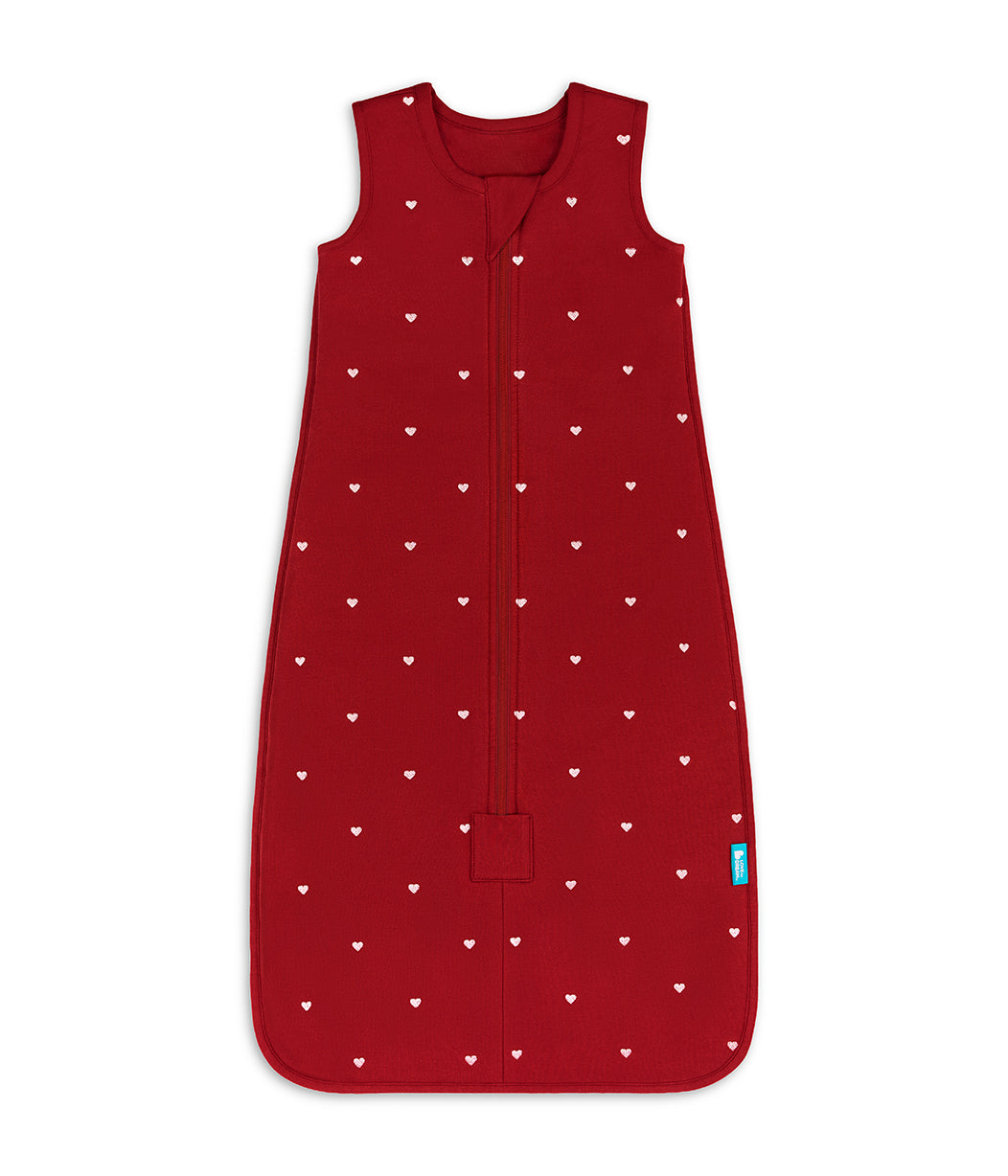 Sacco nanna senza maniche 1.5 TOG Pile di cotone Bordeaux Cuori ricamati