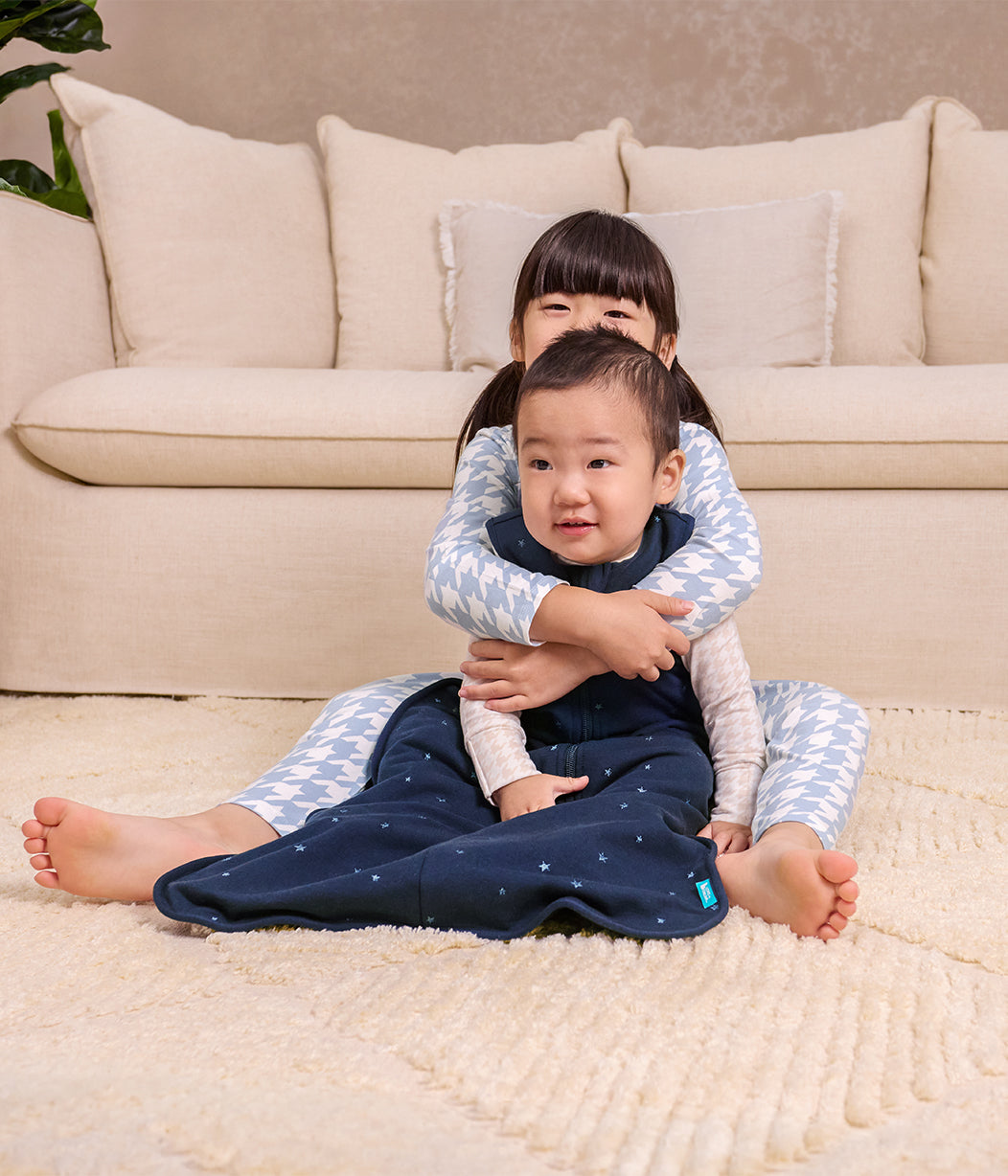 Sacco nanna senza maniche 1.5 TOG Pile di cotone Blu marino Stella scintillante ricamata