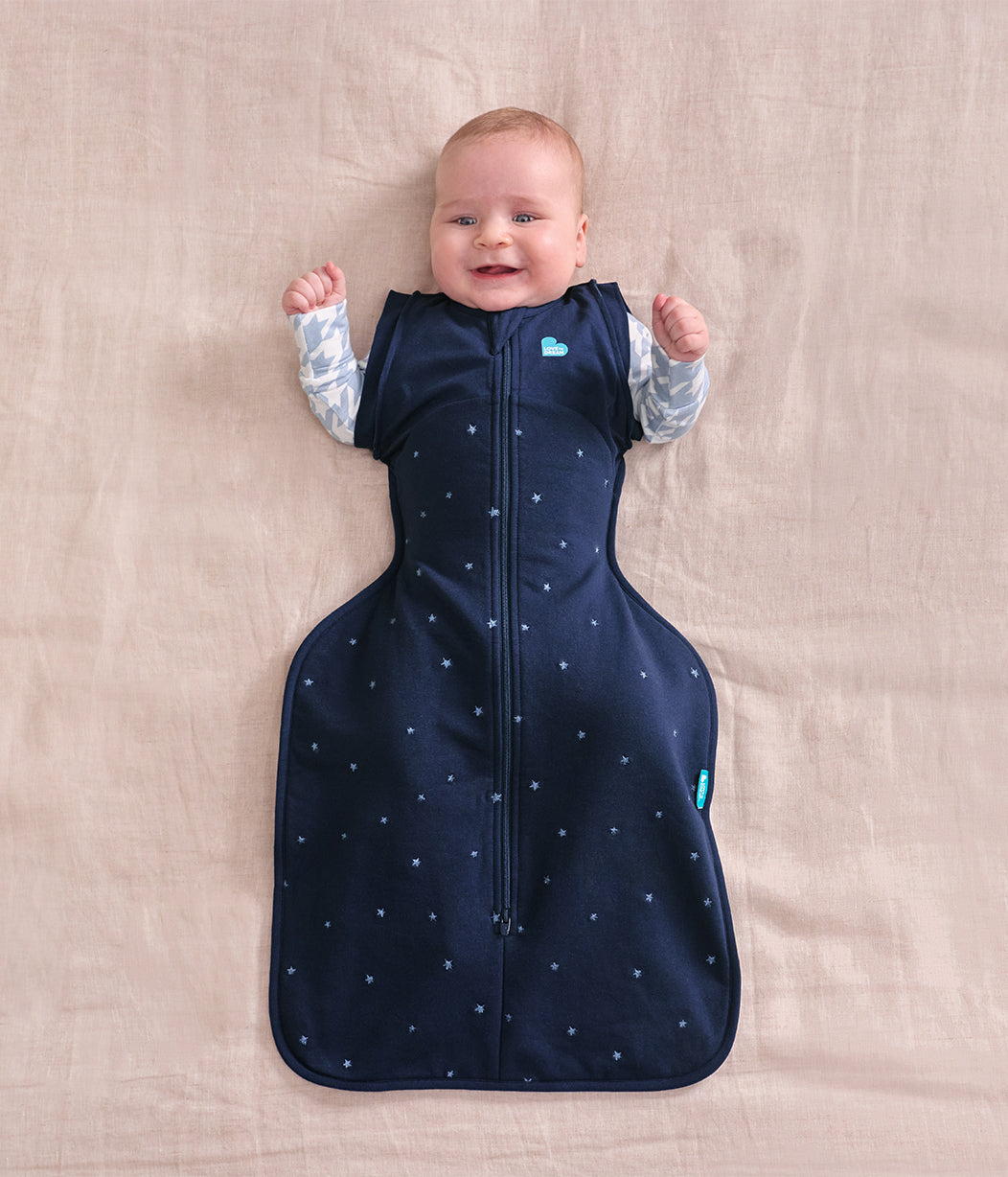 Swaddle Up™ 2-in-1 Sacco nanna di transizione 1.5 TOG Pile di cotone Blu marino Stella scintillante ricamata