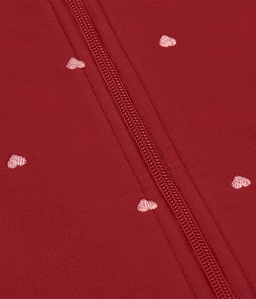 Sacco nanna senza maniche 1.5 TOG Pile di cotone Bordeaux Cuori ricamati