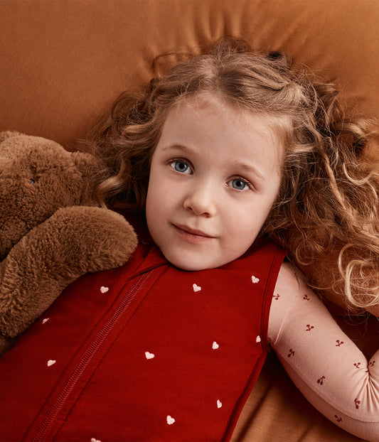 Sacco nanna senza maniche 1.5 TOG Pile di cotone Bordeaux Cuori ricamati