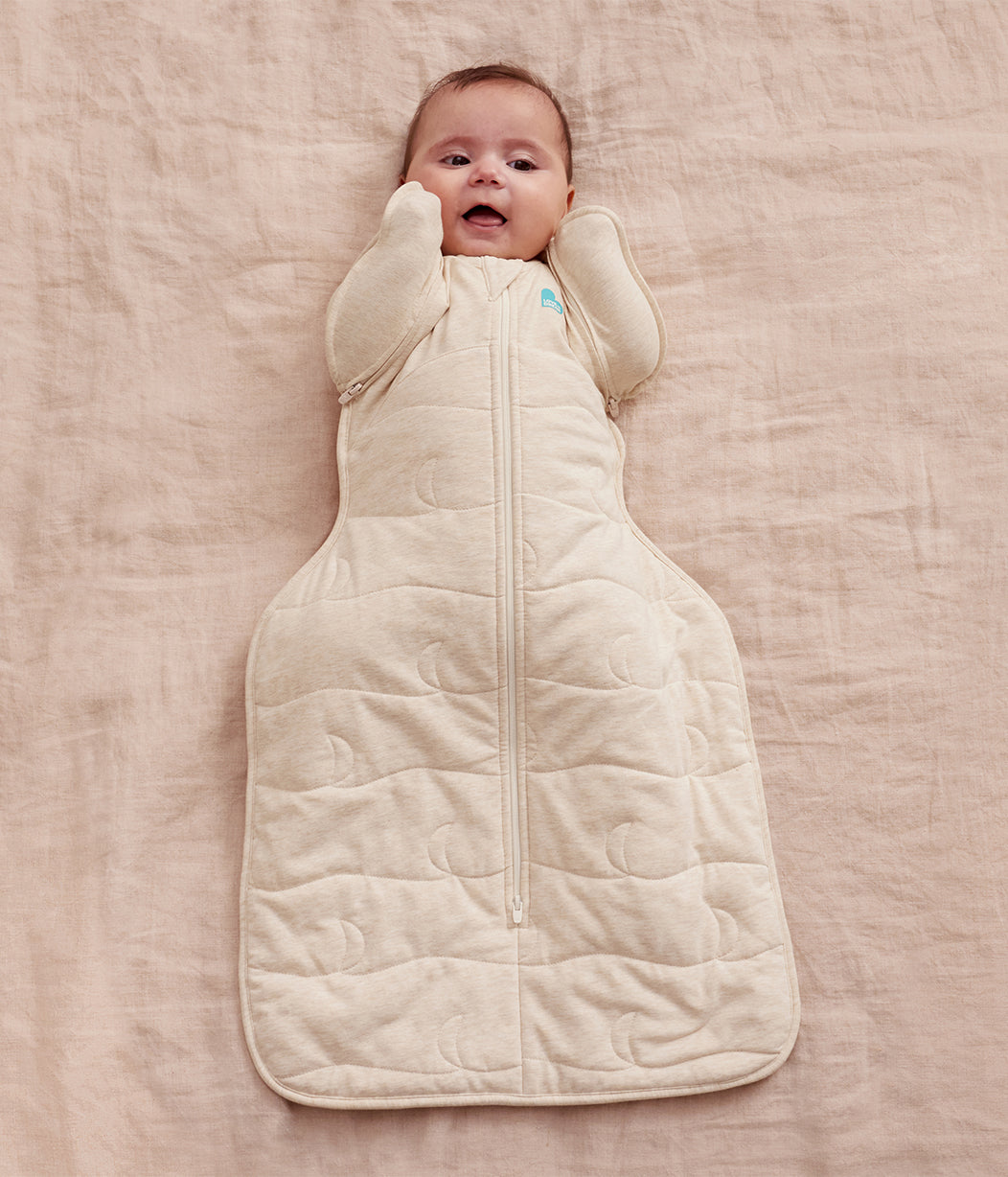 Swaddle Up™ 2-in-1 Sacco nanna di transizione 3.5 TOG Cotone trapuntato Naturale melange Luna trapuntata