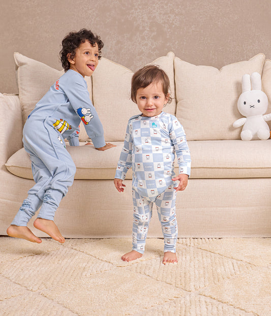 **Tutina in cotone Blu Miffy a quadri**