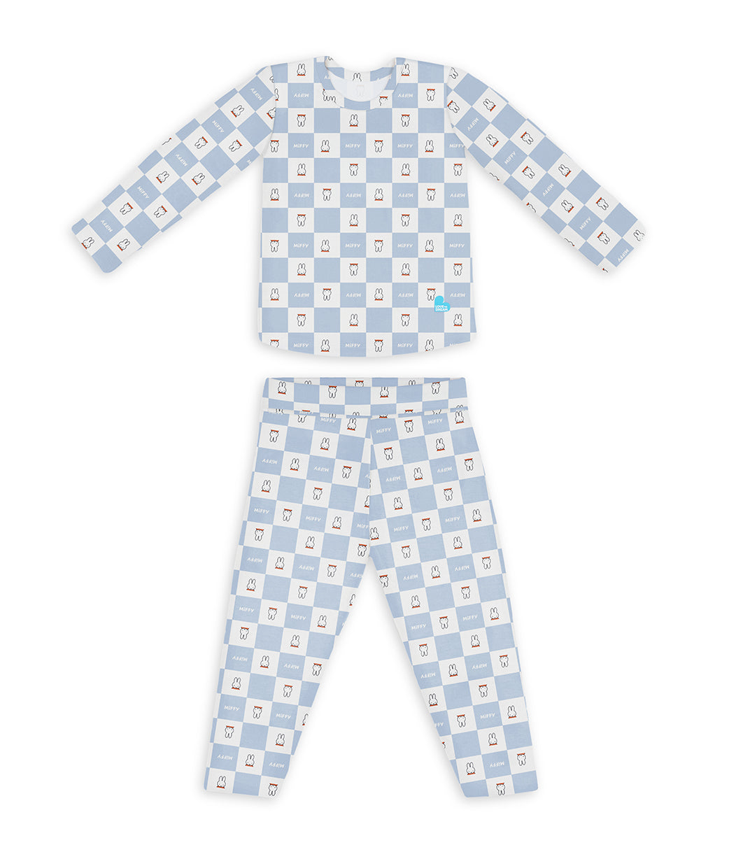Kids Pyjama Set Long Sleeve Viscose from Bamboo Blue Miffy Checker