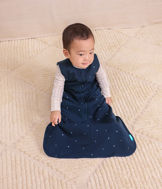 Sacco nanna senza maniche 1.5 TOG Pile di cotone Blu marino Stella scintillante ricamata