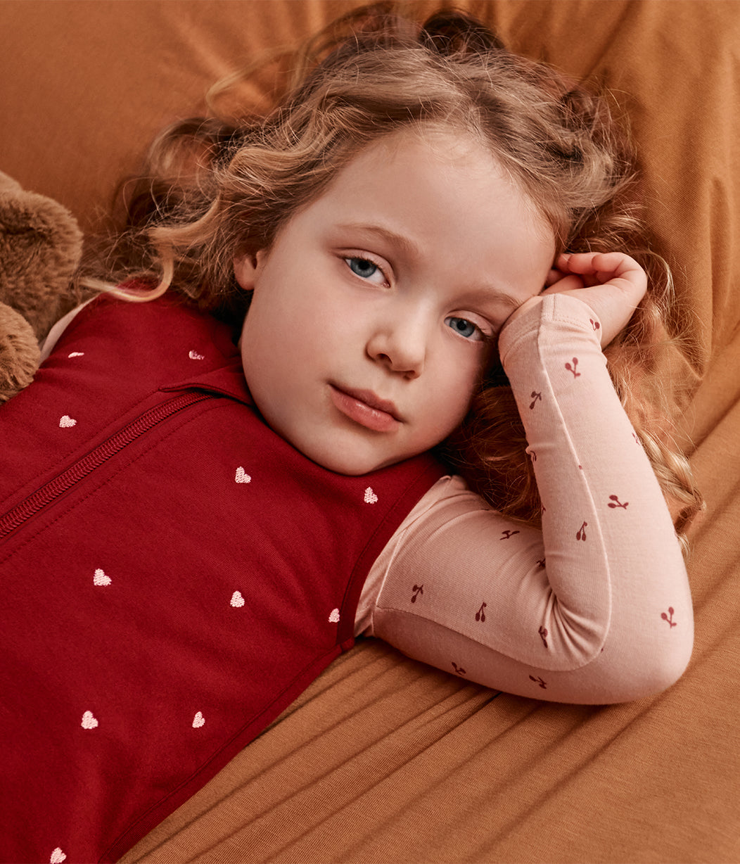 Sacco nanna senza maniche 1.5 TOG Pile di cotone Bordeaux Cuori ricamati