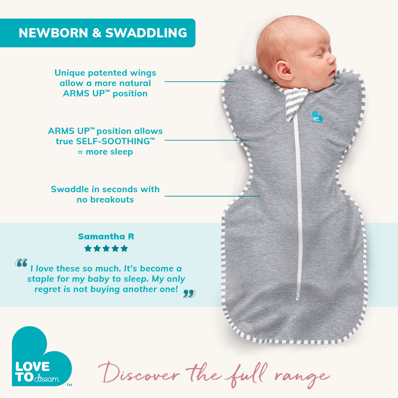 Swaddle Up™ Pucksack Bambus Leicht Weiße Küsse