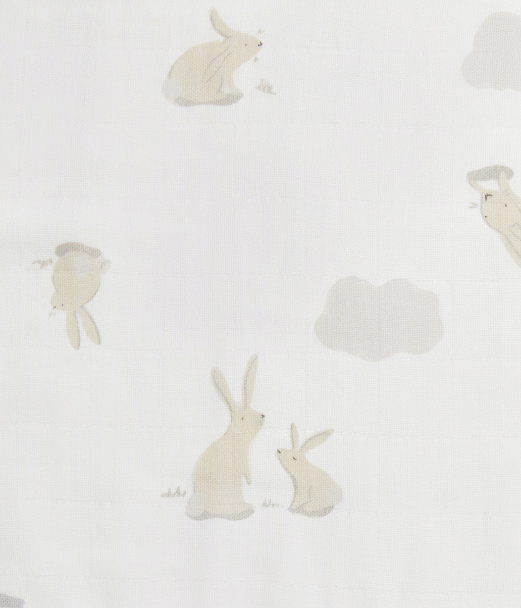 Burp Cloth 2 Pack Muslin White Cloud Bunnies
