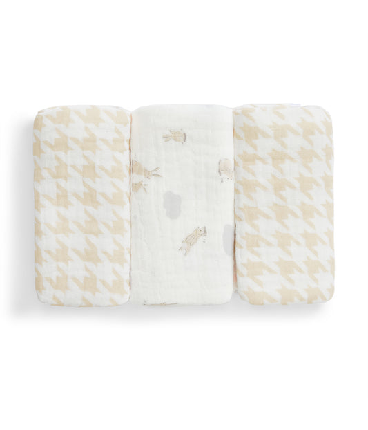 Salviette Confezione Da 3 Mussola Bianco Mini Nuvola Coniglietto