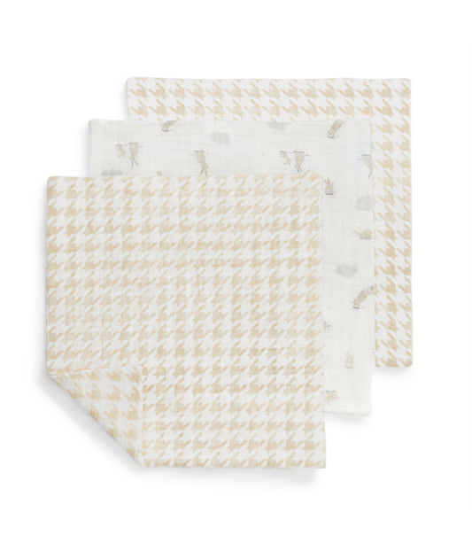 Salviette Confezione Da 3 Mussola Bianco Mini Nuvola Coniglietto