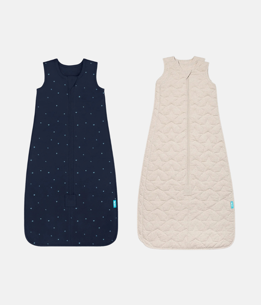 Sleep Bag Bundle | 1.5 | 2.5 TOG | Marine Twinkle Embroidery | Oatmeal Quilted Star