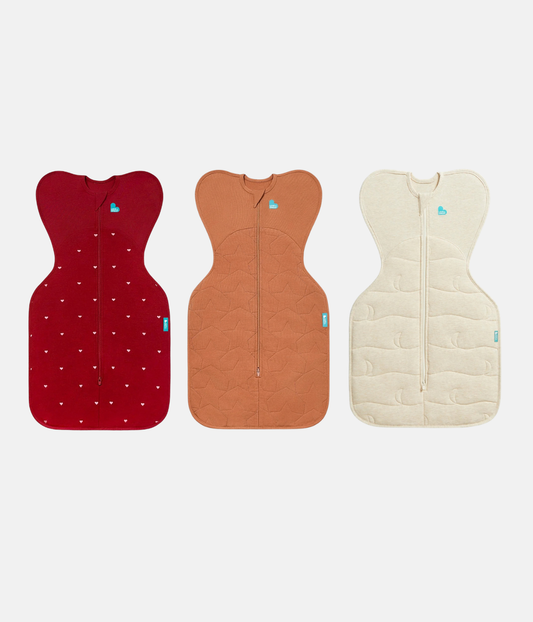 Swaddle Up Starter Bundle | 1.5 | 2.5 | 3.5 TOG | Maroon Hearts Embroidery | Hazel Quilted Star | Oatmeal Quilted Moon