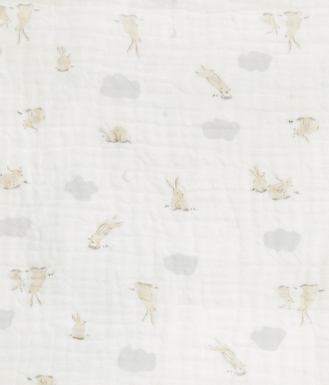 Wash Cloth 3 Pack Muslin White Mini Cloud Bunnies